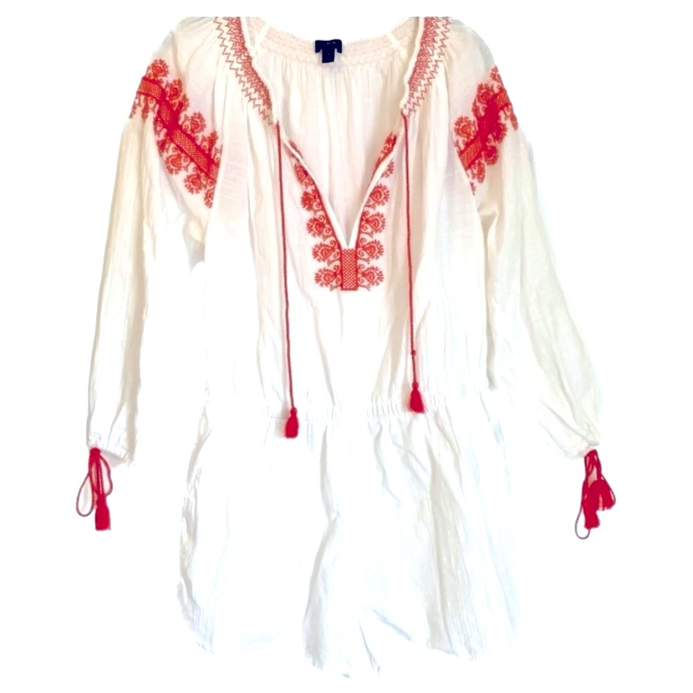 J.Crew Boho Embroidered Red Tassel Romper Cotton - image 2